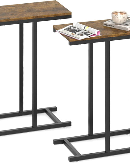 Giantex C Shaped End Table, Small Side Table for Sofa, Couch Table That Slide Under with Metal Frame