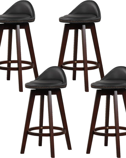 Giantex Swivel Bar Stools, 34.5 in Counter Height Stools with PVC Leather Cover, Rubber Wood Legs