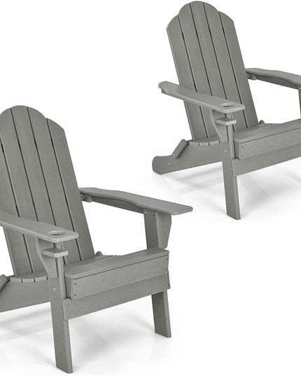Adirondack Chair Outdoor Folding Chairs, Weather Resistant Patio Chair with Built-in Cup