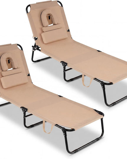 Chaise longue de bronzage pliante Giantex – Chaise de patio réglable avec trou pour le visage