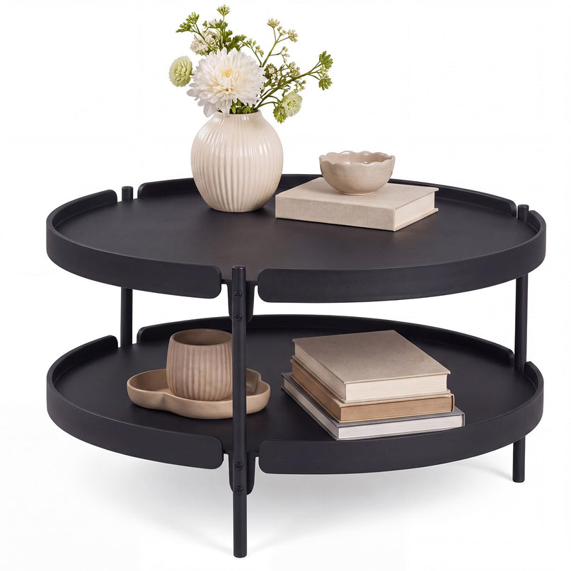 GIANTEX 2-Tier Round Coffee Table with Storage