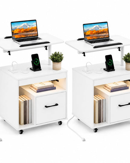 GIANTEX Rolling LED Nightstand with Charging Station (1/2)