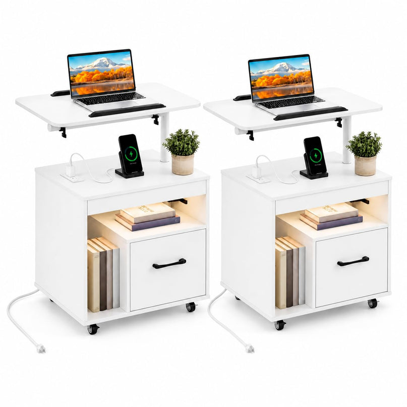 GIANTEX Rolling LED Nightstand with Charging Station (1/2)