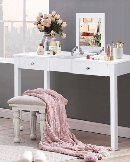 Vanity Table with Flip Top Mirror Easy Assembly, White - Giantexus
