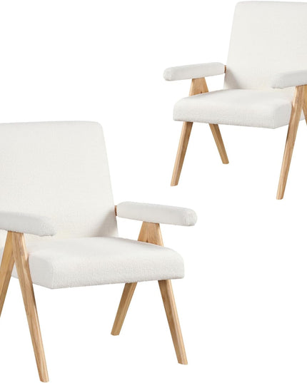 Giantex Mid-Century Modern Accent Chair, Sherpa Fabric Reading Chair with Padded Armrests