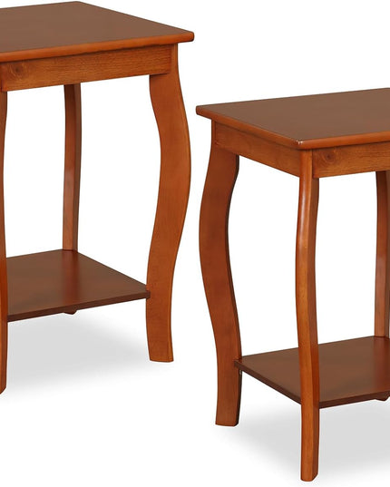 Giantex 2-Tier Round End Table, Narrow Tiered Telephone Table with Storage Shelf, Solid Wood Legs