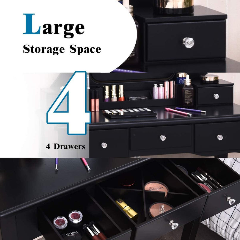 Vanity Set with Lighted Mirror, 10 Dimmable Light Bulbs Vanity Dressing Table, 5 Drawer with 2 Dividers Removable Organizer - Giantexus