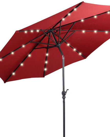 10ft Solar Patio Umbrella Outdoor with Lights Pool Indoor Outdoor Use - Giantexus