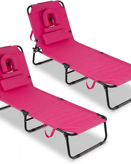 Chaise longue de bronzage pliante Giantex – Chaise de patio réglable avec trou pour le visage