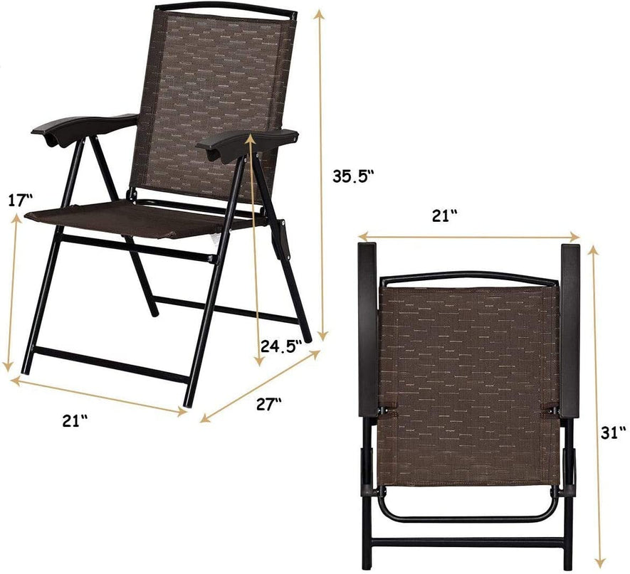 Giantex 2 Pack Patio Dining Chairs, Adjustable Sling Back Chairs with Armrest, Folding Patio Chairs