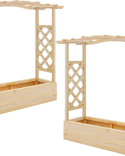 Giantex Raised Garden Bed with Sided Trellis & Hanging Roof, Wood Planter Box, 44”x14”x45” (L x W x H)