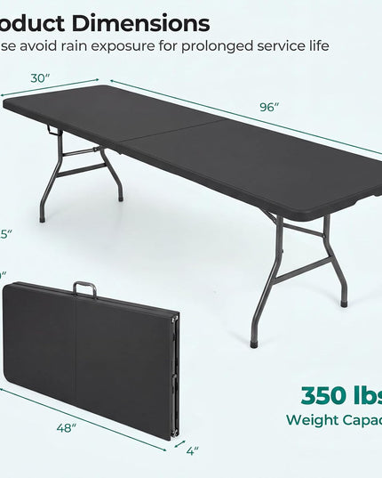 Giantex 8FT Folding Table eavy Duty Fold-in-Half Portable HDPE Plastic Table with Handle & Locks