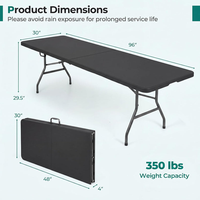Giantex 8FT Folding Table eavy Duty Fold-in-Half Portable HDPE Plastic Table with Handle & Locks