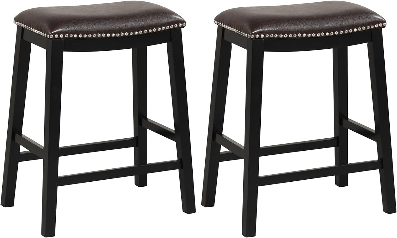Giantex 26" Counter Height Bar Stools Set of 2, Faux PVC Leather Farmhouse Barstools w/Padded Seat