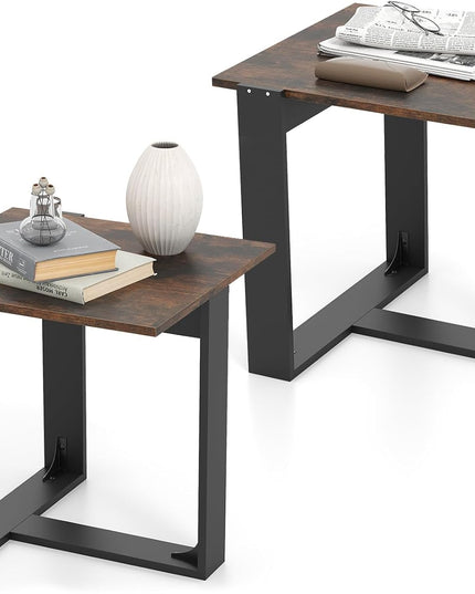 Giantex Square Industrial Bedside Night Stand with T-Shape Metal Frame