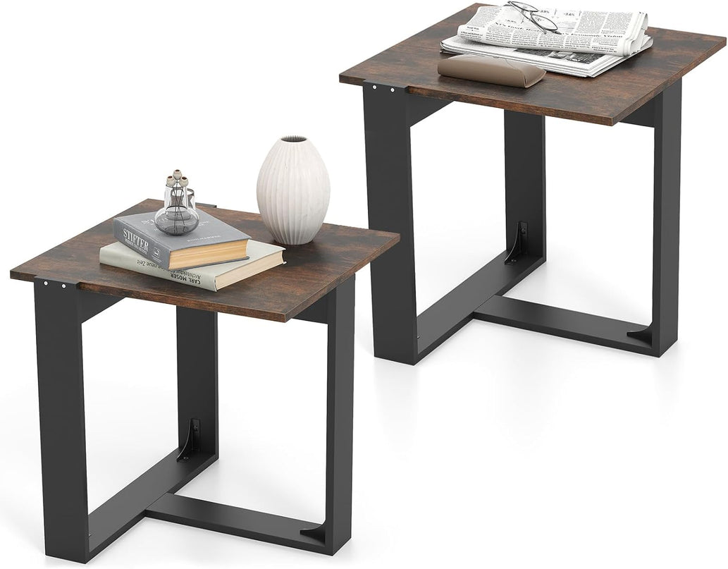 Giantex Square Industrial Bedside Night Stand with T-Shape Metal Frame