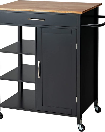 Giantex Kitchen Island - Mobile Kitchen Cart on Wheels, 1-Door Storage Cabinet, Large Drawer, 3 Tier Shelves