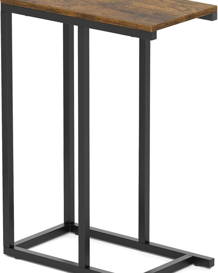 Giantex C Shaped End Table, Small Side Table for Sofa, Couch Table That Slide Under with Metal Frame