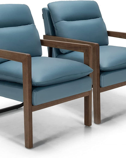 Giantex Accent Chair, Comfy Soft Leathaire Bedroom Chair with Solid Rubber Wood Legs