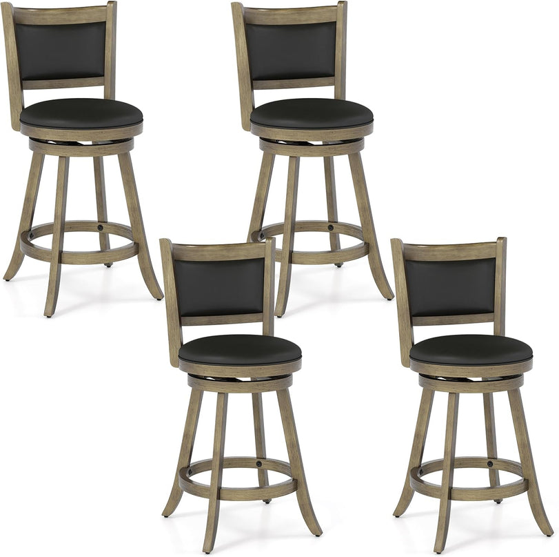 Giantex Accent Wooden Swivel Back Counter Height Bar Stool, Fabric Upholstered Design