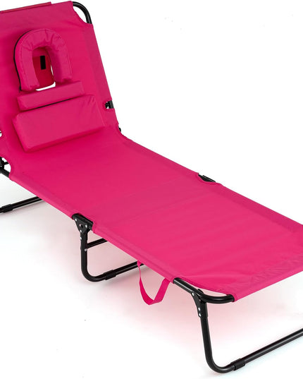 Chaise longue de bronzage pliante Giantex – Chaise de patio réglable avec trou pour le visage