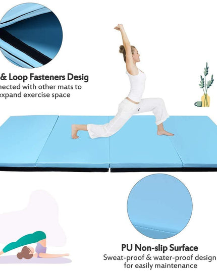 Gymnastics Mat, Anti-Tear Folding Gymnastics Exercise Mats Carrying Handles - Giantexus