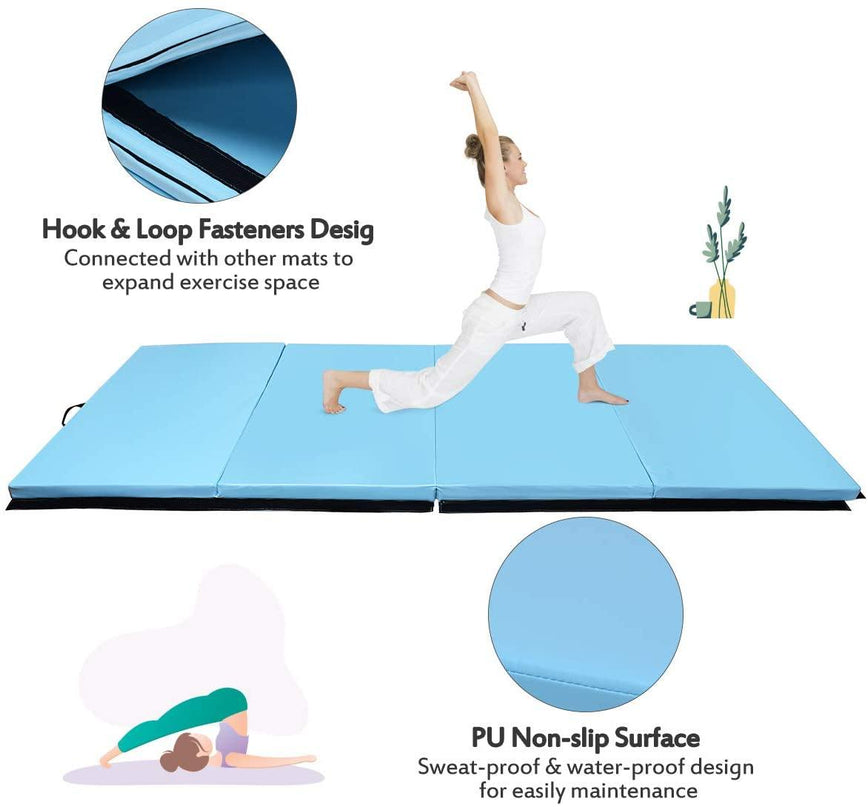 Gymnastics Mat, Anti-Tear Folding Gymnastics Exercise Mats Carrying Handles - Giantexus