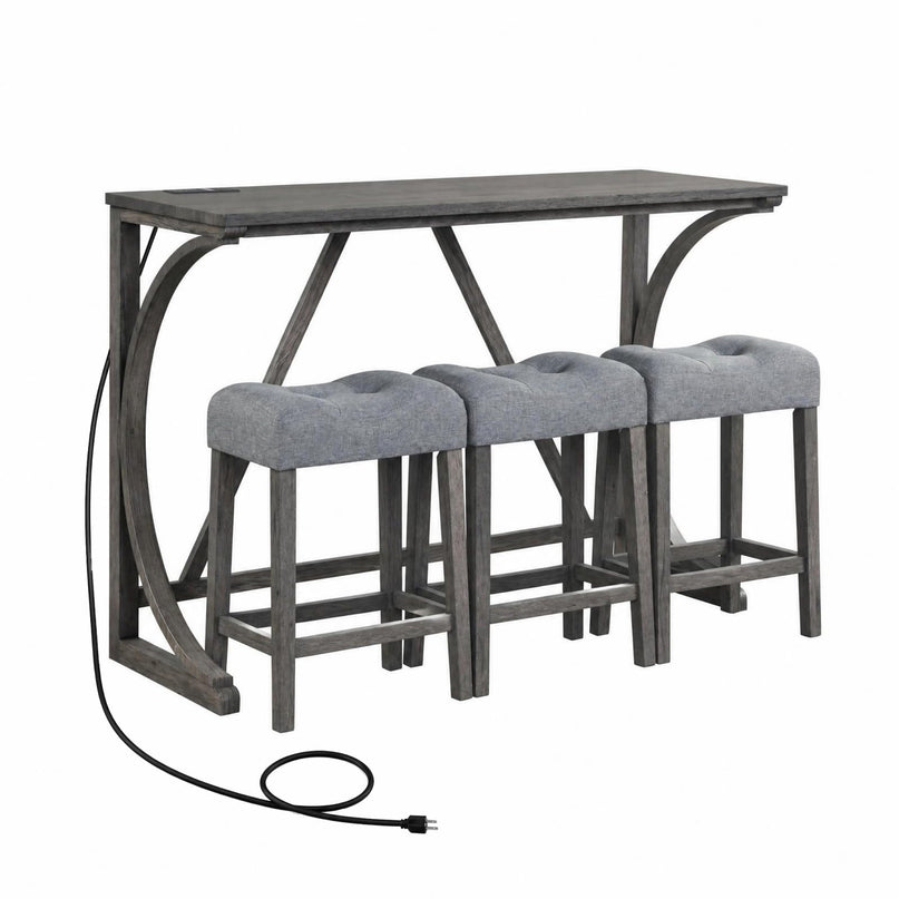 Giantex Petit Ensemble Table de Salle à Manger - Ensemble Table de Bar et Chaises 4 Pièces avec Prise Électrique