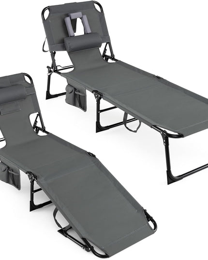 Chaise longue de plage pliante Giantex Face Down avec dossier réglable à 4 positions (1/2)