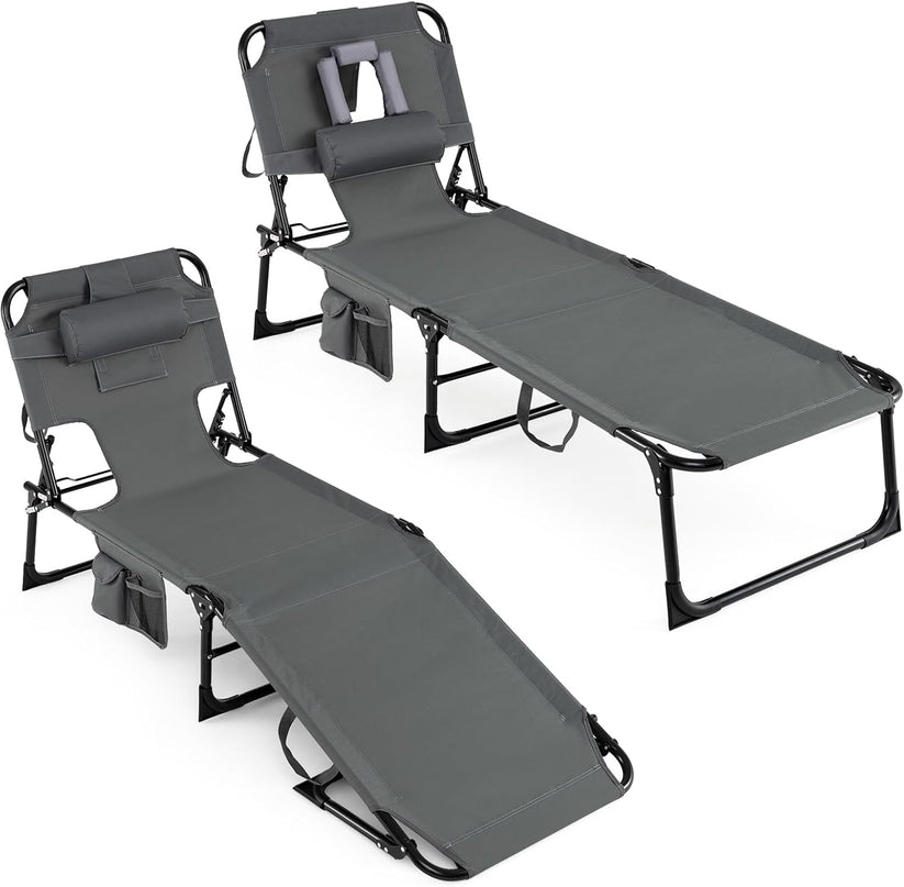 Giantex Face Down Folding Beach Lounge Chair w/ 4-Position Adjustable Backrest (1/2)