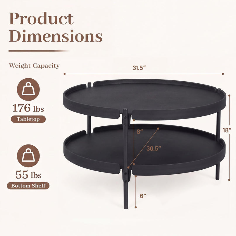 GIANTEX 2-Tier Round Coffee Table with Storage