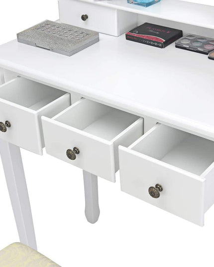 LED Vanity Set Dressing Table with Mirror White Makeup Vanities with Padded Stool - Giantexus