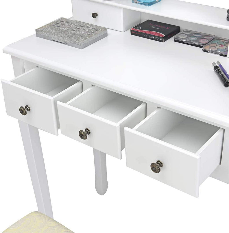 LED Vanity Set Dressing Table with Mirror White Makeup Vanities with Padded Stool - Giantexus