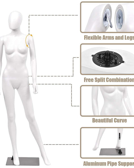 5.8 FT Female Mannequin Adjustable Detachable Manikin - Giantexus