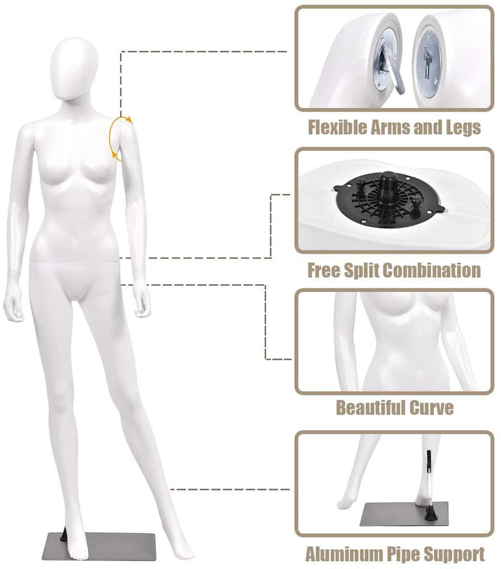 5.8 FT Female Mannequin Adjustable Detachable Manikin - Giantexus