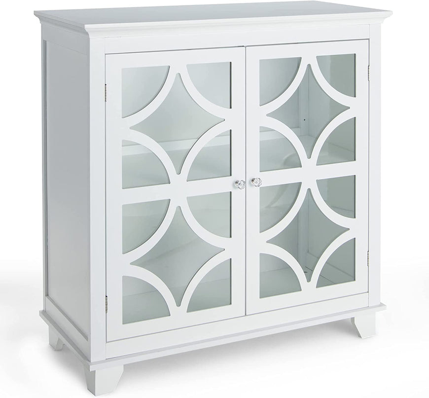 Giantex Buffet Sideboard, Freestanding Kitchen Cupboard w/Adjustable Shelf, 2 Decorative Glass Doors