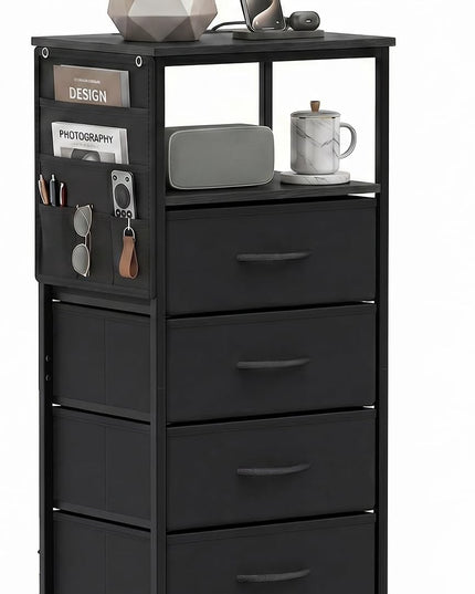 GIANTEX Modern 34" Bedside Table with 4 Fabric Drawers (1/2)