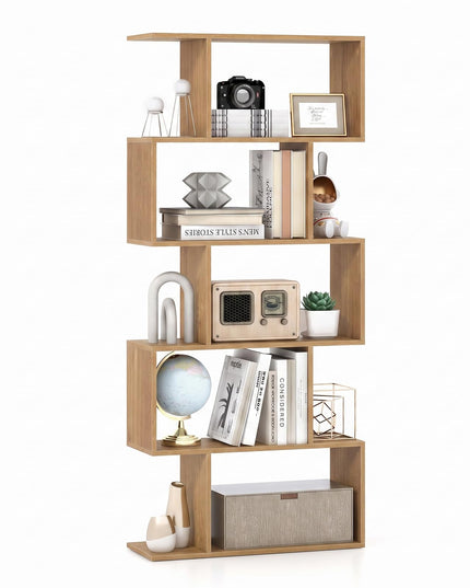 Giantex Étagère Géométrique 5 Niveaux, Bibliothèque en Bois en Forme de S de 158,75 cm de Haut avec Dispositif Anti-Basculement