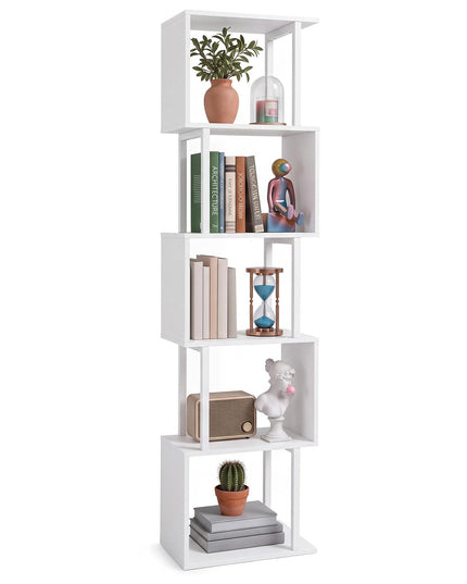 GIANTEX 5-Tier S-Shaped Wood Bookcase w/Metal Frame (1/2)