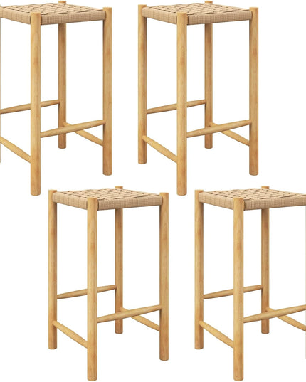 Giantex Wood Stools Set of 2, 18" Tall Boho Backless Stool Chairs with Rubber Wood Legs