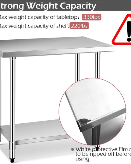 Giantex Stainless Steel Work Table with Shelf Commercial Kitchen Food Prep Table - Giantexus