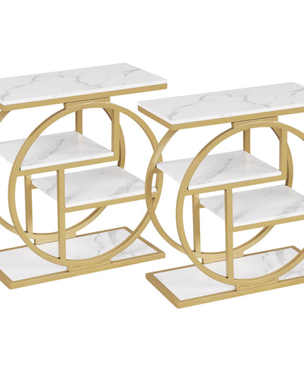 GIANTEX 4-Tier Narrow End Table with Storage & Geometric Metal Frame (1/2)