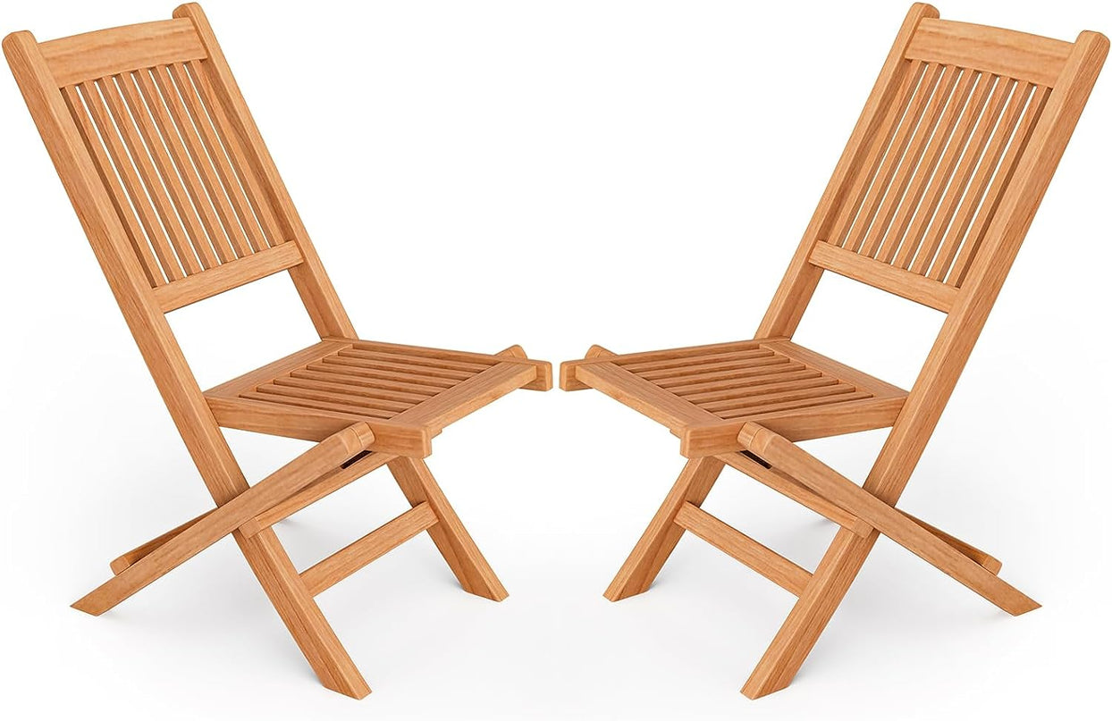 Giantex Patio Folding Chairs, Solid Teak Wood Outdoor Chairs with Slatted Seat & Back