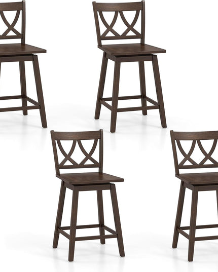 Giantex 24" Bar Stools Set of 2/4, Swivel Wooden Bar Chairs with Rubber Wood Frame, Dark Grey