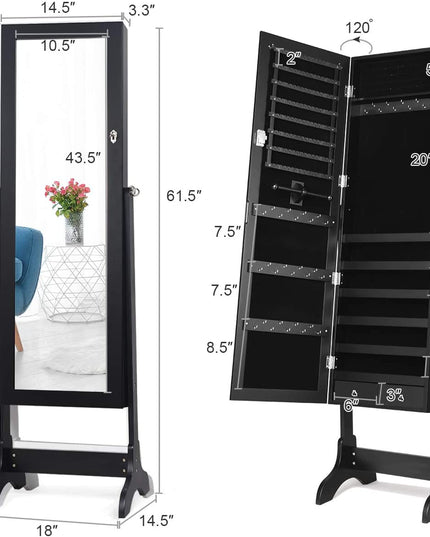 Lockable Standing Jewelry Armoire with Full Length Mirror - Giantex