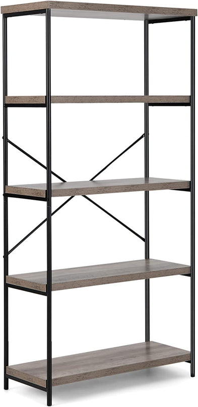 Giantex Industrial 5-Tier Wood Bookshelf - 63’’ Tall Open Storage Organizer Shelves with Anti-Tipping Device and Foot Pads