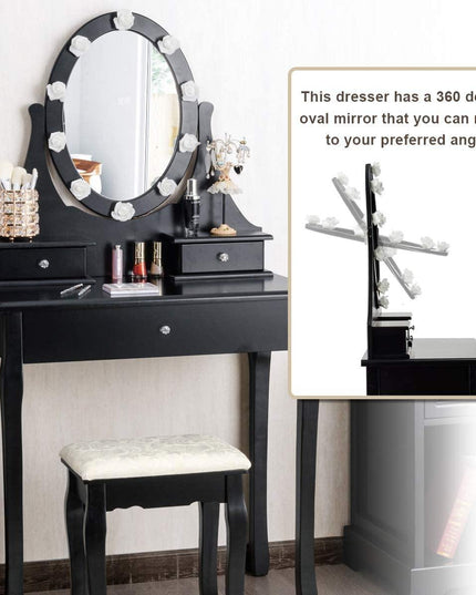 Vanity Set with Lighted Mirror, Makeup Table with 10 Rose Light - Giantexus