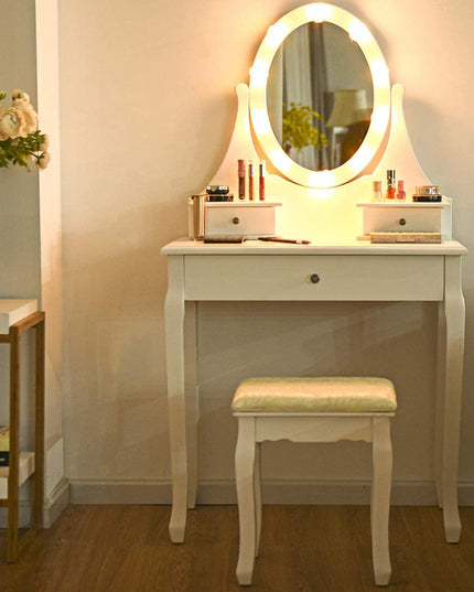 Vanity Set with Lighted Mirror, Makeup Table with 10 Rose Light - Giantexus