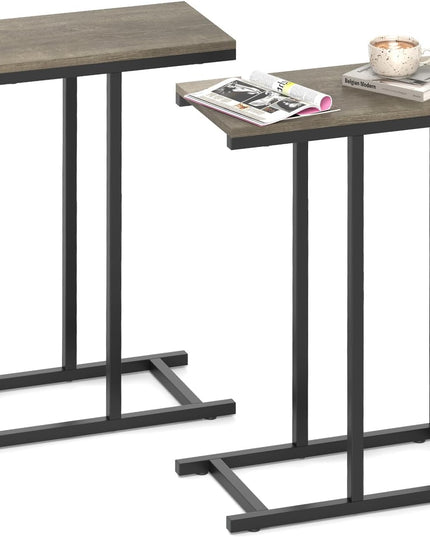 Giantex C Shaped End Table, Small Side Table for Sofa, Couch Table That Slide Under with Metal Frame