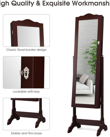 Giantex | 14 LEDs LEDs Jewelry Armoire Cabinet with Full-length Mirror